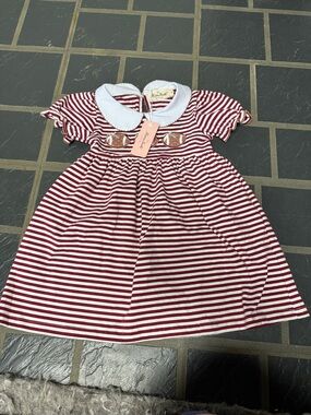 Striped Red & White Peter Pan Collar Girls' Dress